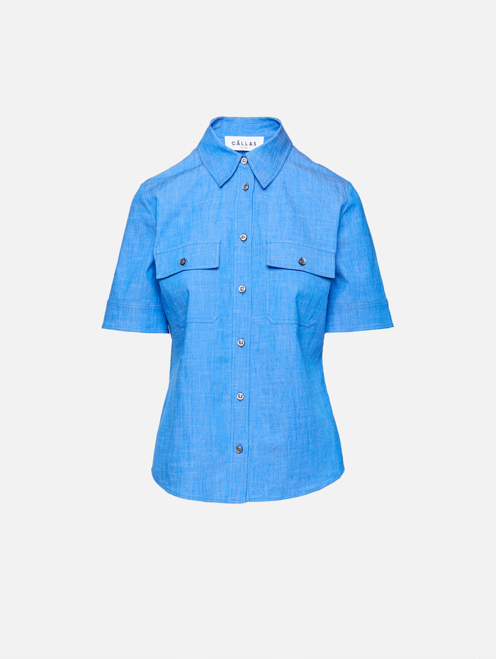 Vesper Short Sleeve Shirt,CALLAS MILANO,BRIGHT INDIGO,Image 1