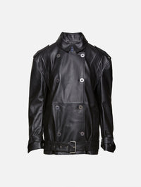 Oversized Leather Biker Jacket,ZEYNEP ARCAY,BORDO BLACK,Image 4