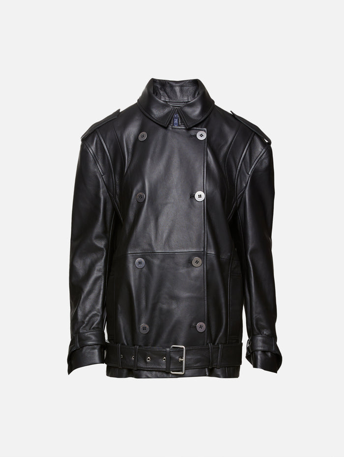 Oversized Leather Biker Jacket,ZEYNEP ARCAY,BLACK,Image 1