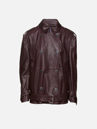 Oversized Leather Biker Jacket,ZEYNEP ARCAY,BORDO BLACK,Image 1