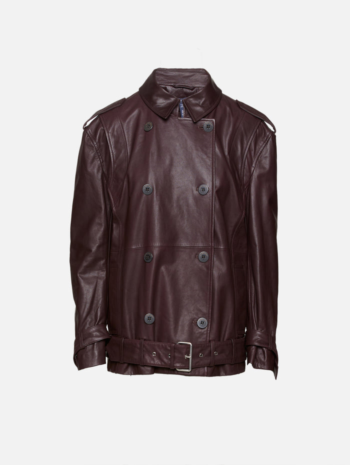 Oversized Leather Biker Jacket,ZEYNEP ARCAY,BORDO BLACK,Image 1