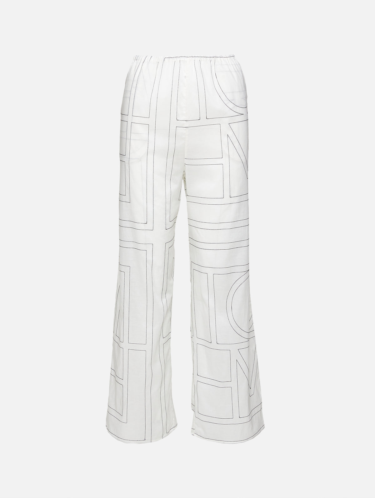 Monogram Cotton PJ Bottom,TOTÉME,WHITE/BLACK,Image 1