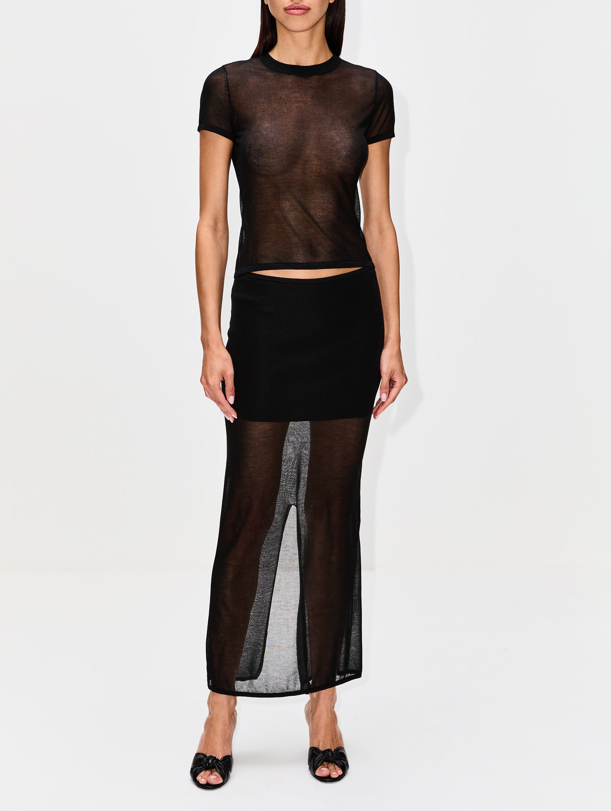 Sheer Column Skirt,ST AGNI,BLACK,Image 2