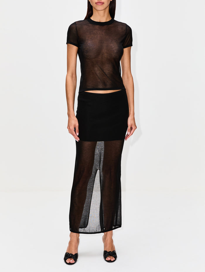 Sheer Column Skirt,ST AGNI,BLACK,Image 1