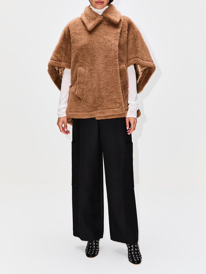 Tebe Shearling Cropped Sleeve Coat,MAX MARA,CAMEL,Image 1