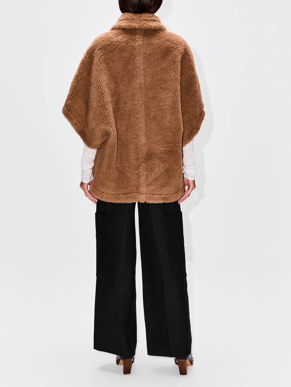 Tebe Shearling Cropped Sleeve Coat,MAX MARA,CAMEL,Image 3