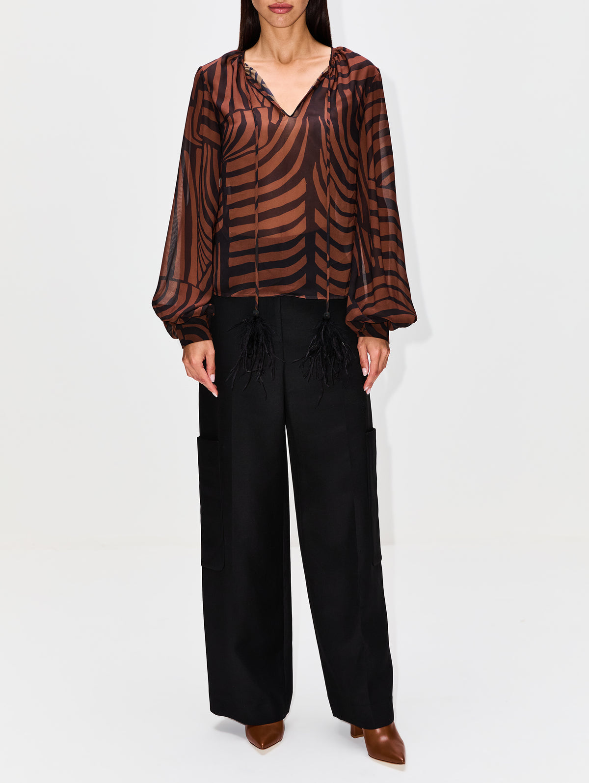 Disinto Elemento Blouse,ANDRES OTALORA,BLACK & BROWN STRIPE,Image 2