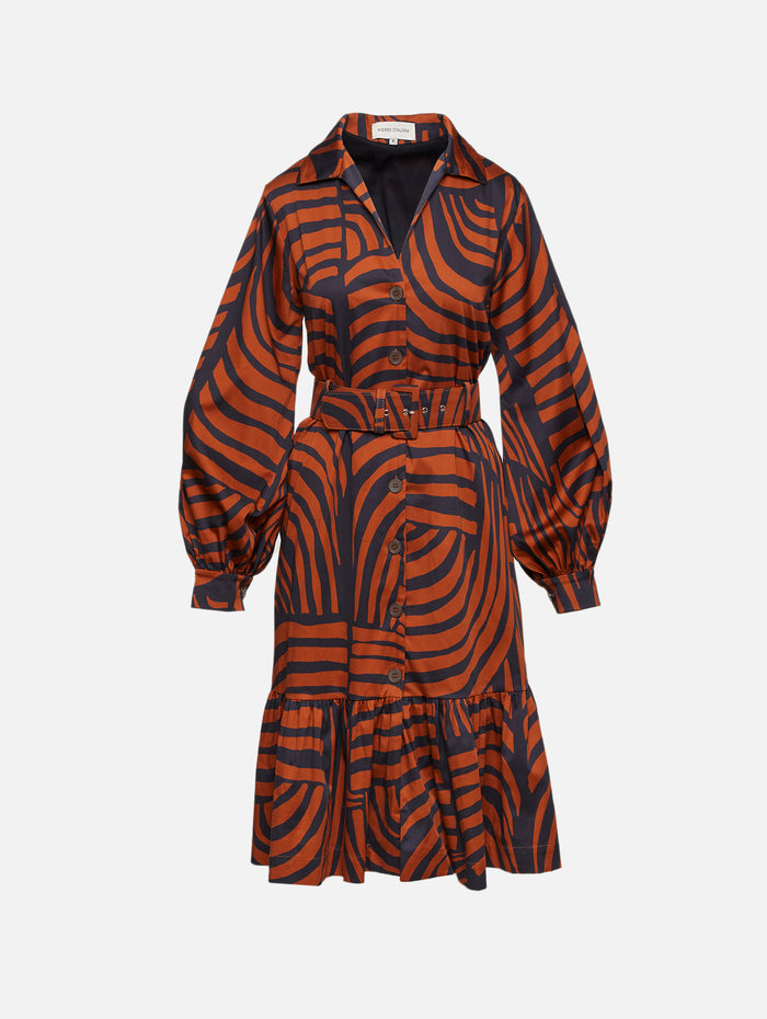 De Mi Vida Dress,ANDRES OTALORA,BLACK & BROWN STRIPE,Image 1