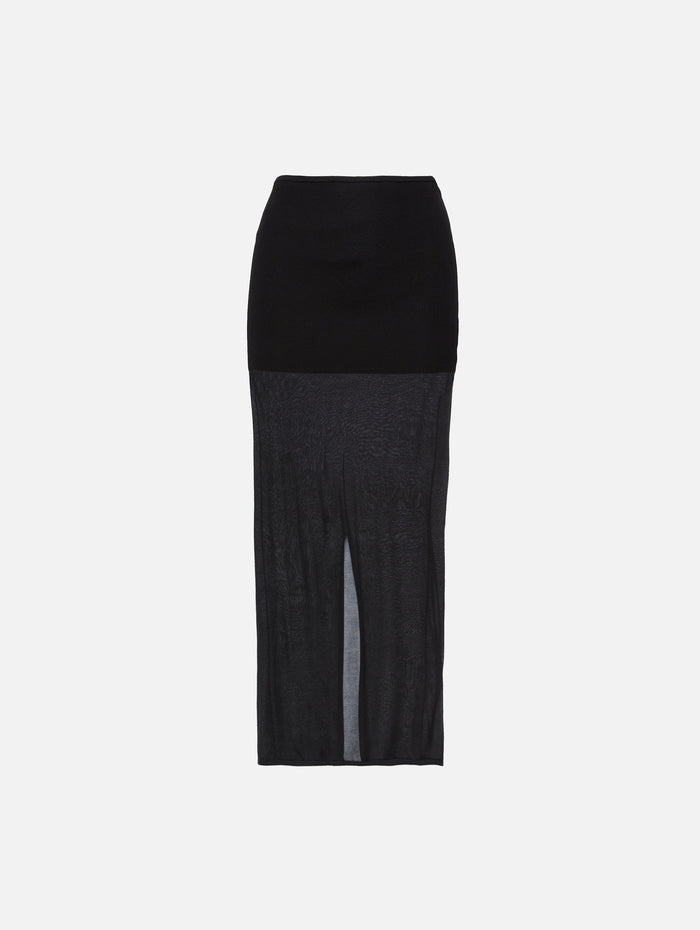 Sheer Column Skirt,ST AGNI,BLACK,Image 1