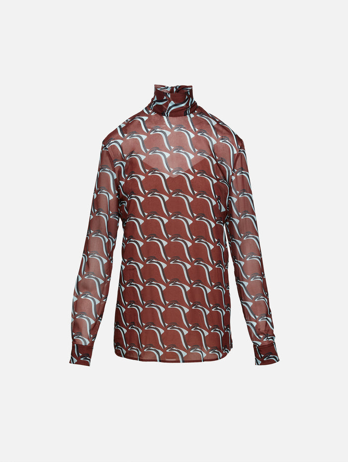 Blending Family Blouse,GUCCI,BROWN/AZURE,Image 1