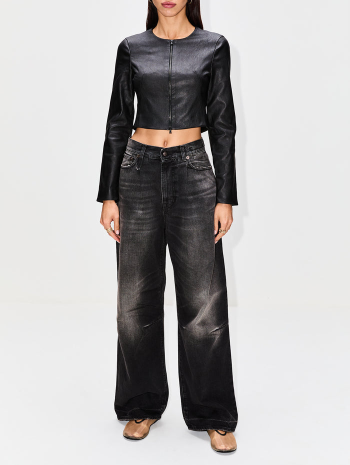 Stretch Leather Jacket,SUSAN BENDER,BLACK,Image 1