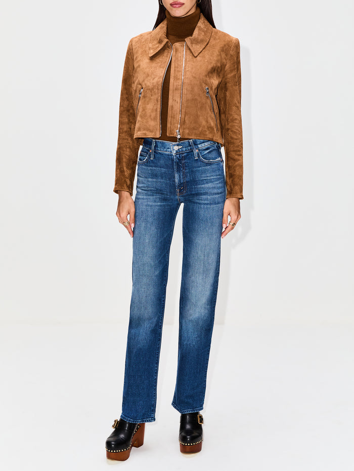 Stretch Leather Jacket,SUSAN BENDER,CAFE,Image 1