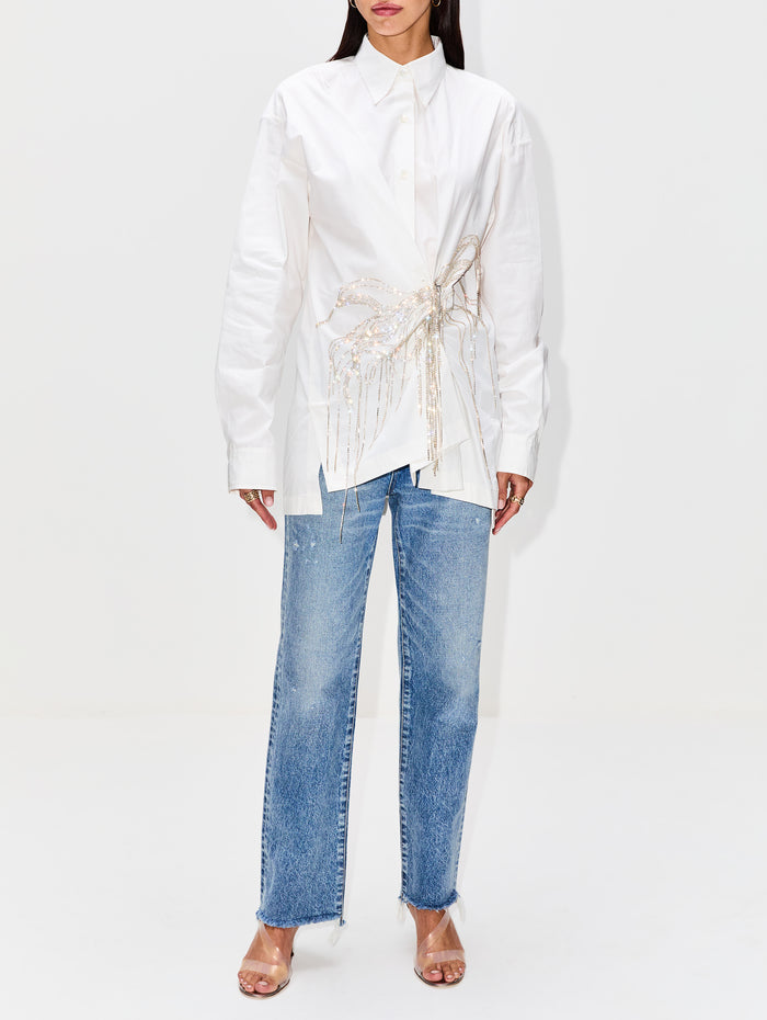 Clicks Wrap Waist Blouse,DRIES VAN NOTEN,OFF WHITE,Image 1