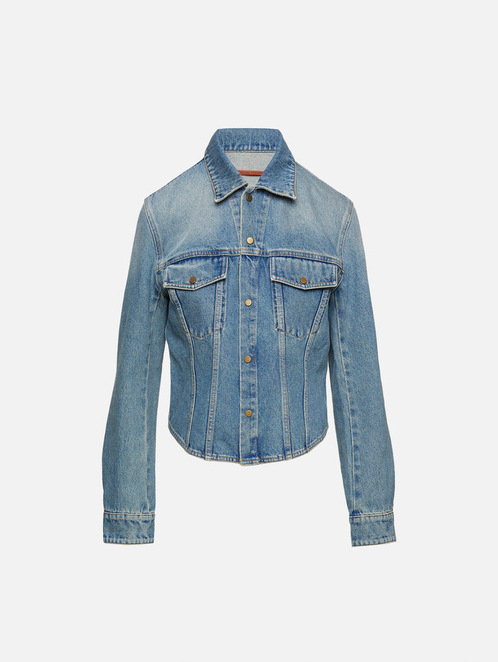 Fitted Denim Jacket,PETAR PETROV,OCEAN,Image 1