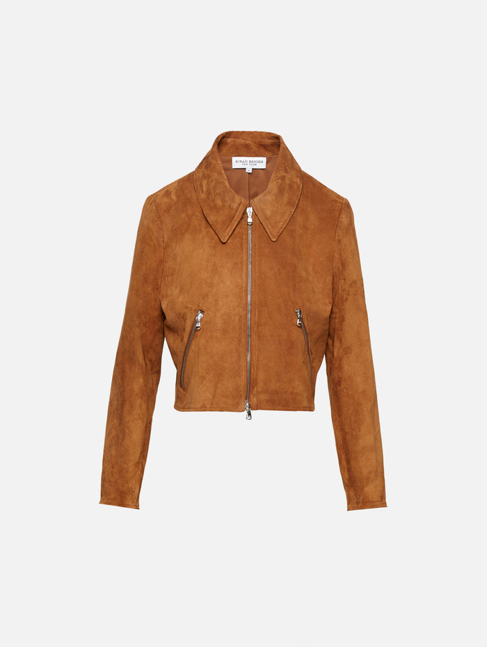 Stretch Leather Jacket,SUSAN BENDER,CAFE,Image 1