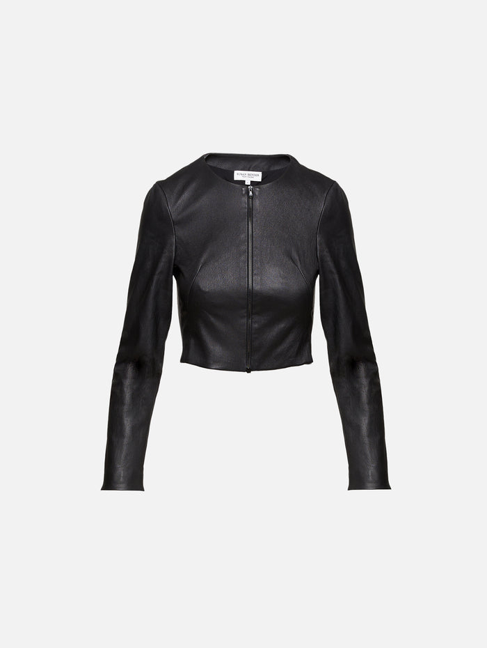 Stretch Leather Jacket,SUSAN BENDER,BLACK,Image 1