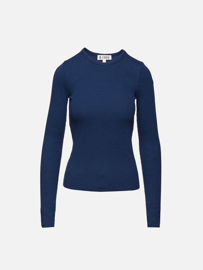 Long Sleeve Fitted Top,ÉTERNE,NAVY,Image 1