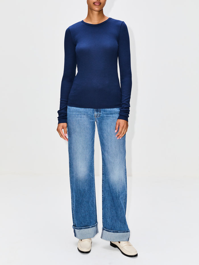 Long Sleeve Fitted Top,ÉTERNE,NAVY,Image 1