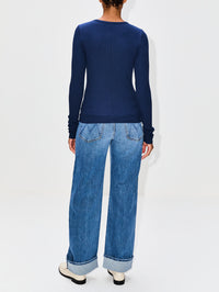 Long Sleeve Fitted Top,ÉTERNE,NAVY,Image 3