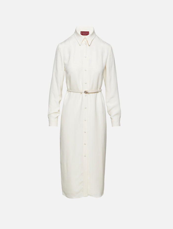 Belted Button Up Dress,GUCCI,IVORY,Image 1