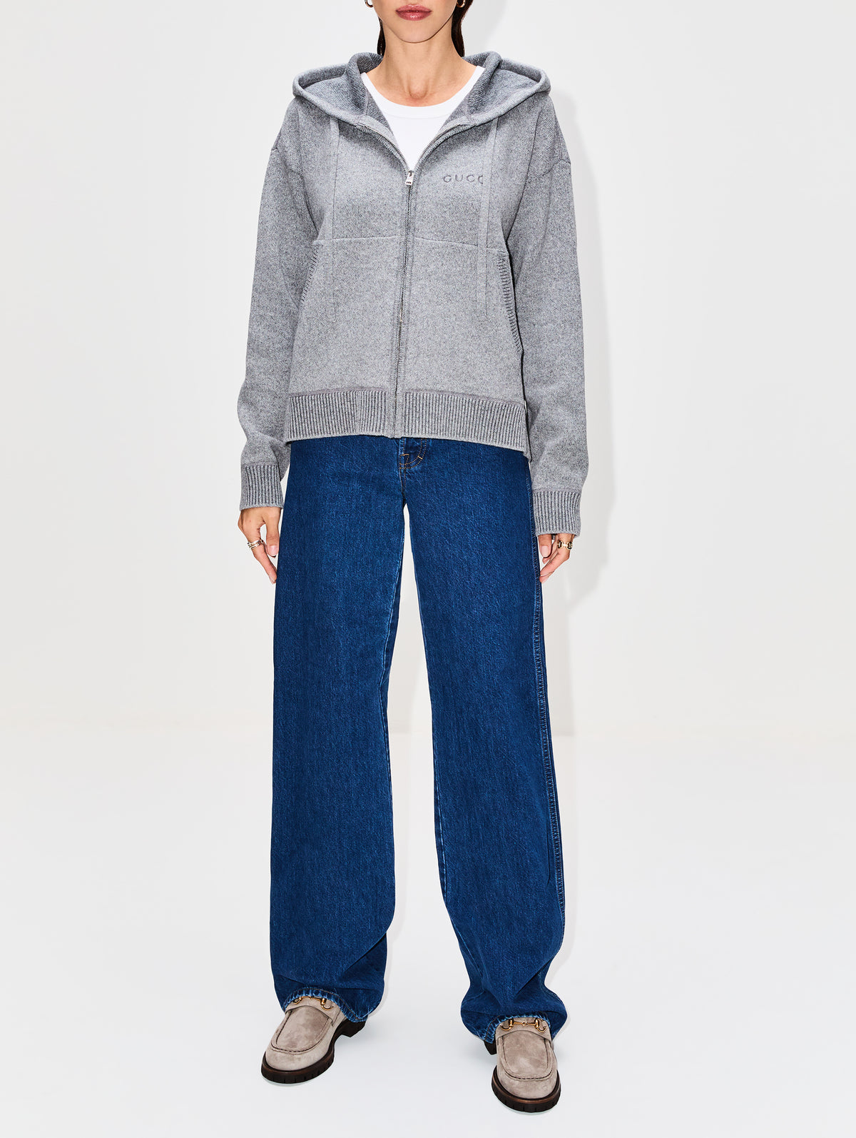 Zip Up Sweater,GUCCI,MEDIUM GREY,Image 2
