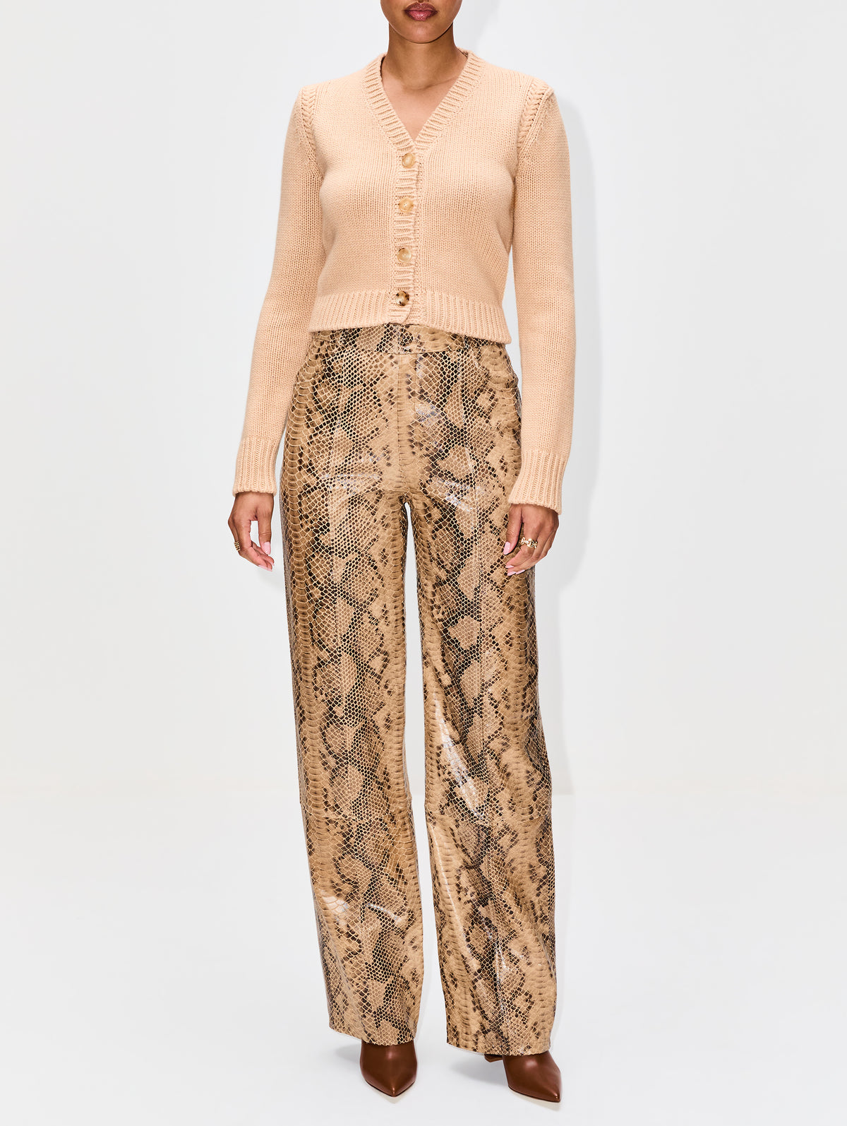 Loose Leather Pant,ZEYNEP ARCAY,CAMEL SNAKE,Image 2