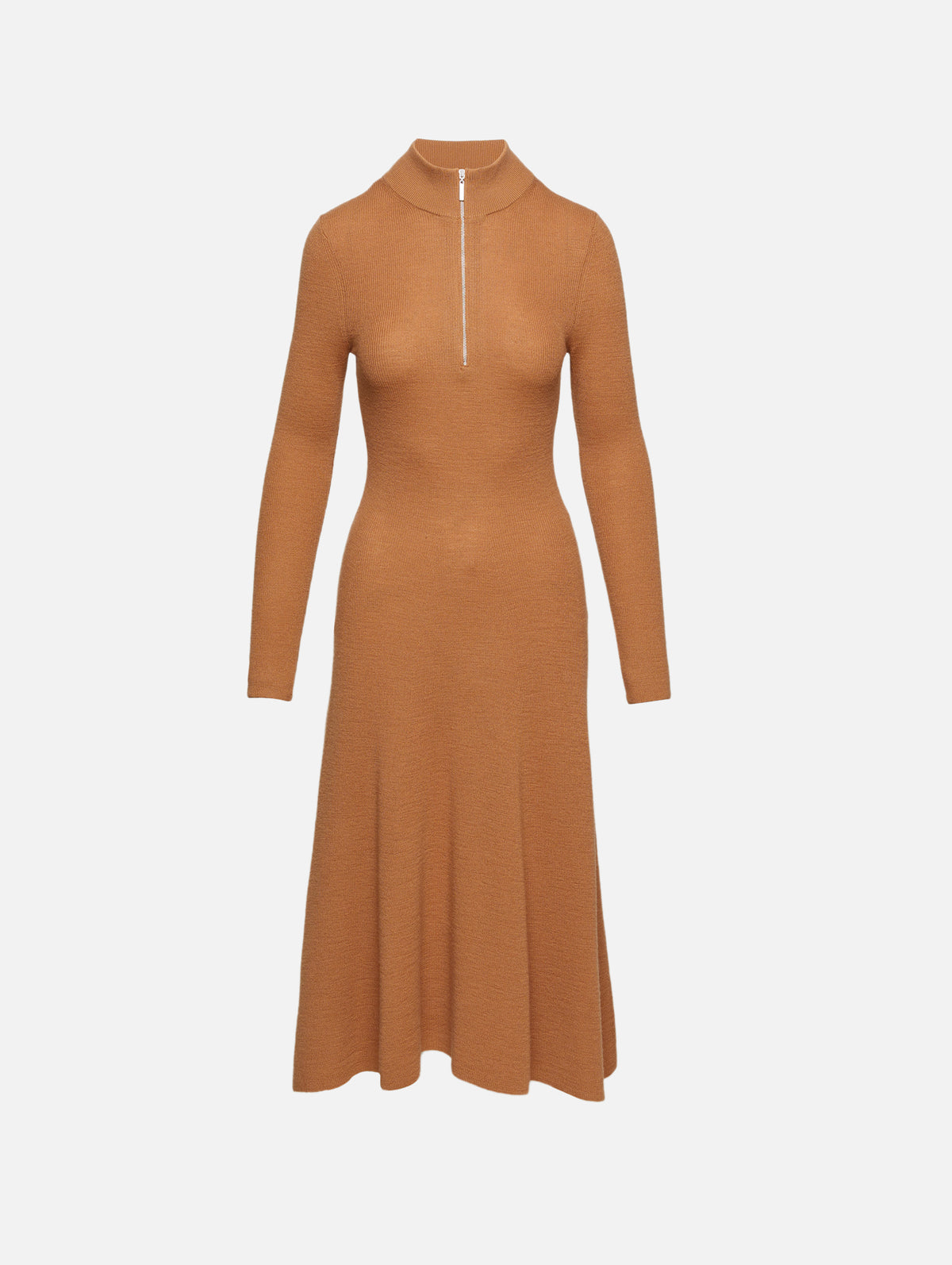 Ribbed Zip Up Turtleneck Dress,ROSETTA GETTY,CAMEL,Image 5