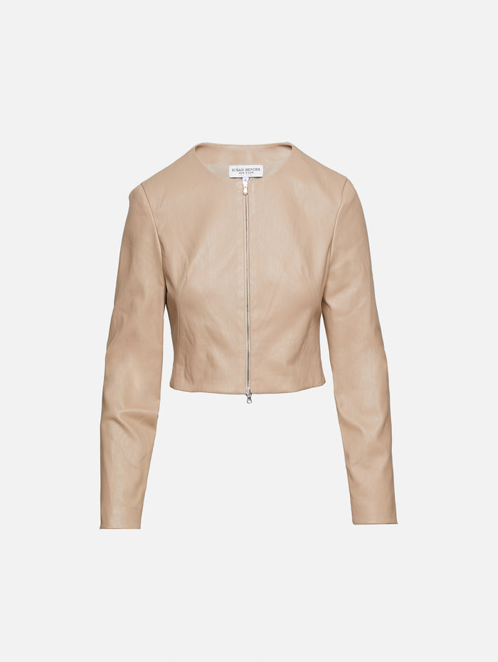 Stretch Leather Jacket,SUSAN BENDER,OAT,Image 1