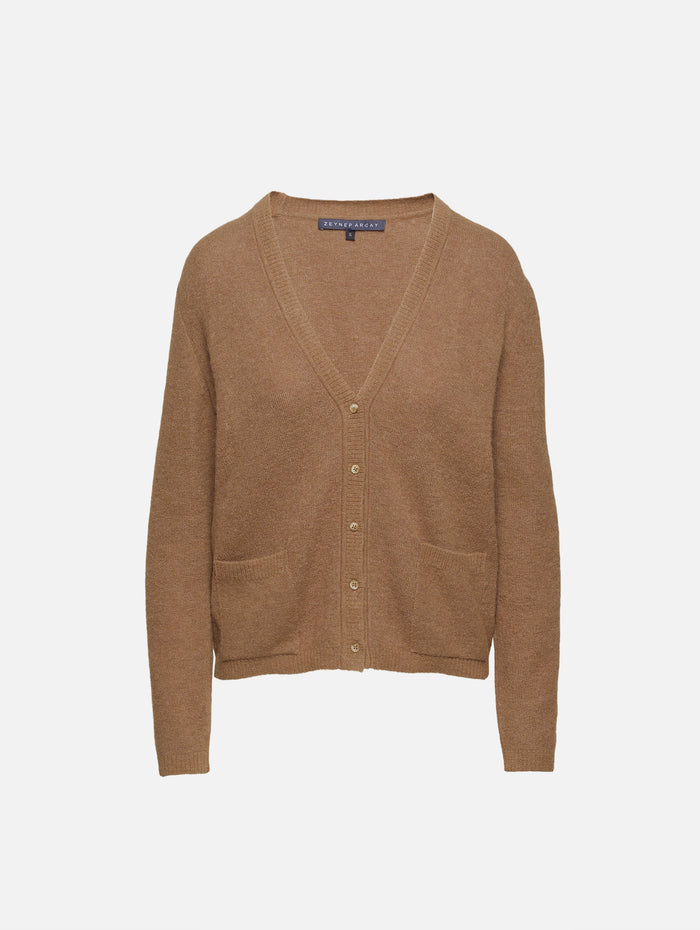 Soft Touch V Neck Cardigan,ZEYNEP ARCAY,CAMEL,Image 1