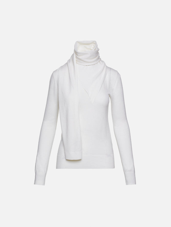 Draped Scarf Knit Sweater,TOTÉME,OFF WHITE,Image 1