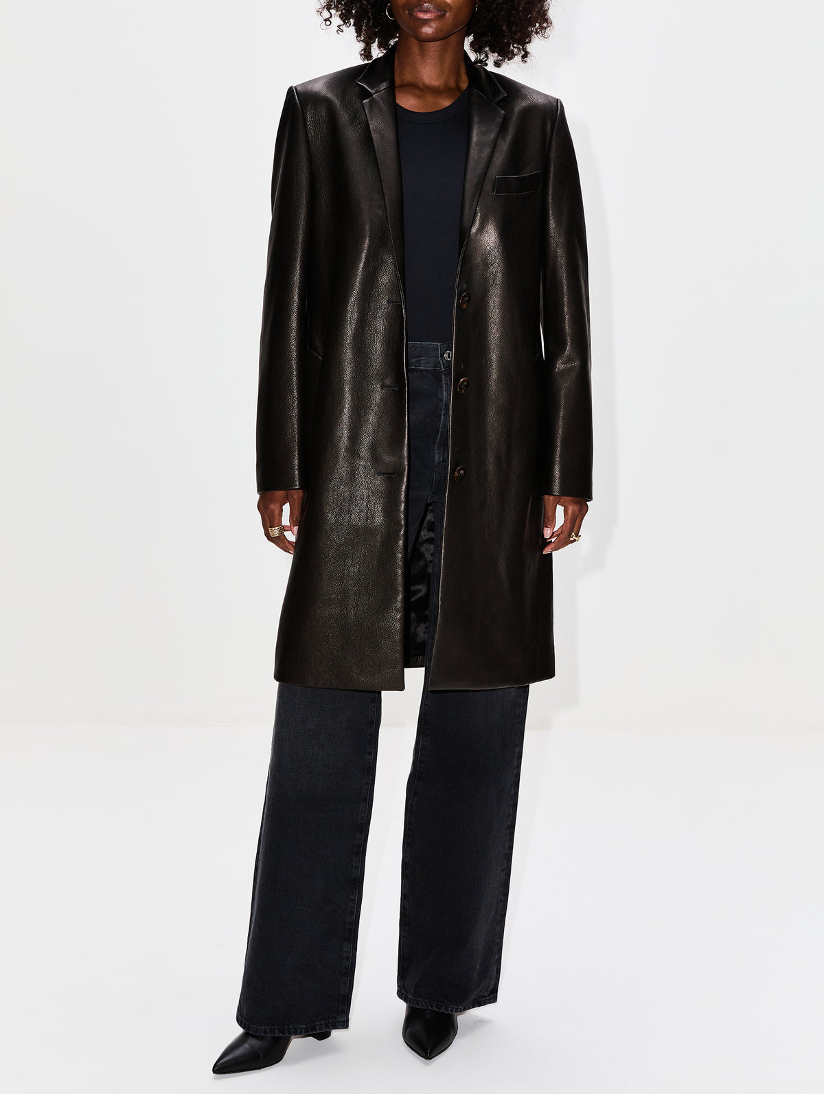 Tailored Leather Coat,ROSETTA GETTY,BLACK,Image 2