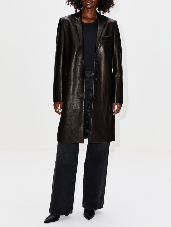 Tailored Leather Coat,ROSETTA GETTY,BLACK,Image 1