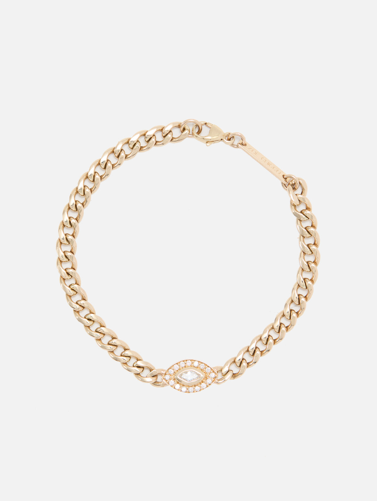 Medium Curb Chain Marquise Diamond Halo Bracelet,ZOE CHICCO,YELLOW GOLD,Image 1