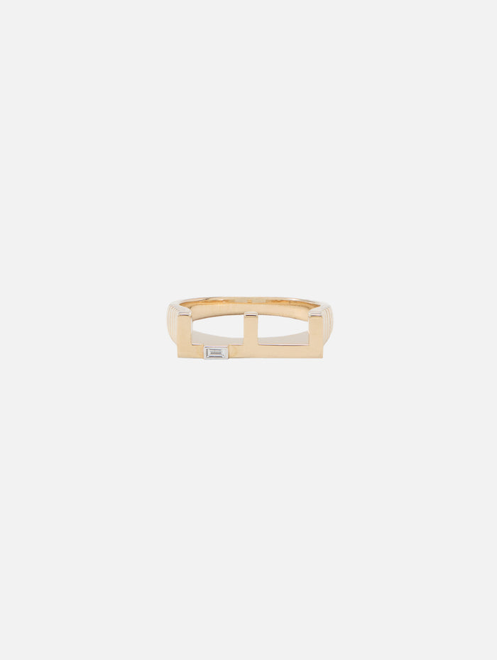 Ribbed Chunky Initial Ring,HELENA ROSE,E,Image 1