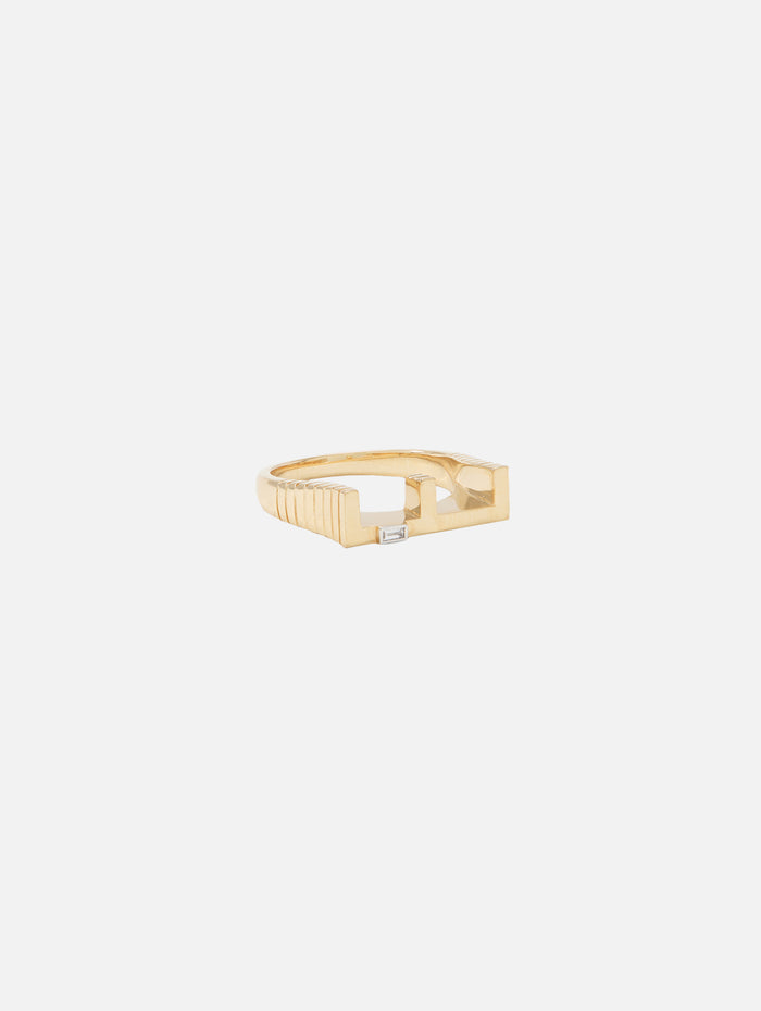 Ribbed Chunky Initial Ring,HELENA ROSE,E,Image 1