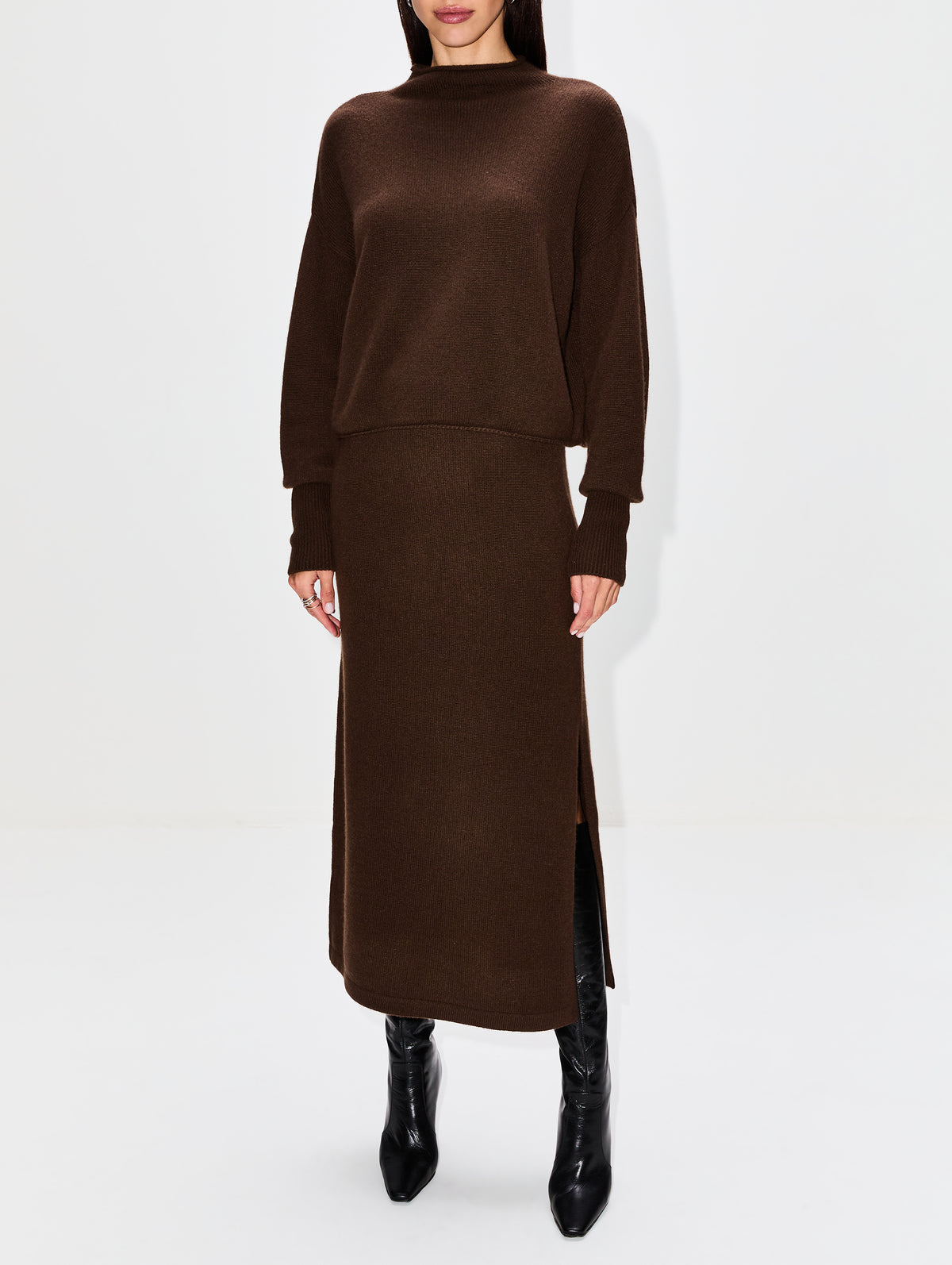 Dion Cashmere Skirt,ELYSEWALKER LABEL,CACAO BROWN,Image 2