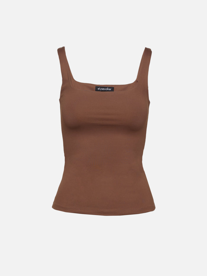 Vaughn Square Tank,ELYSEWALKER LABEL,CHOCOLATE,Image 1