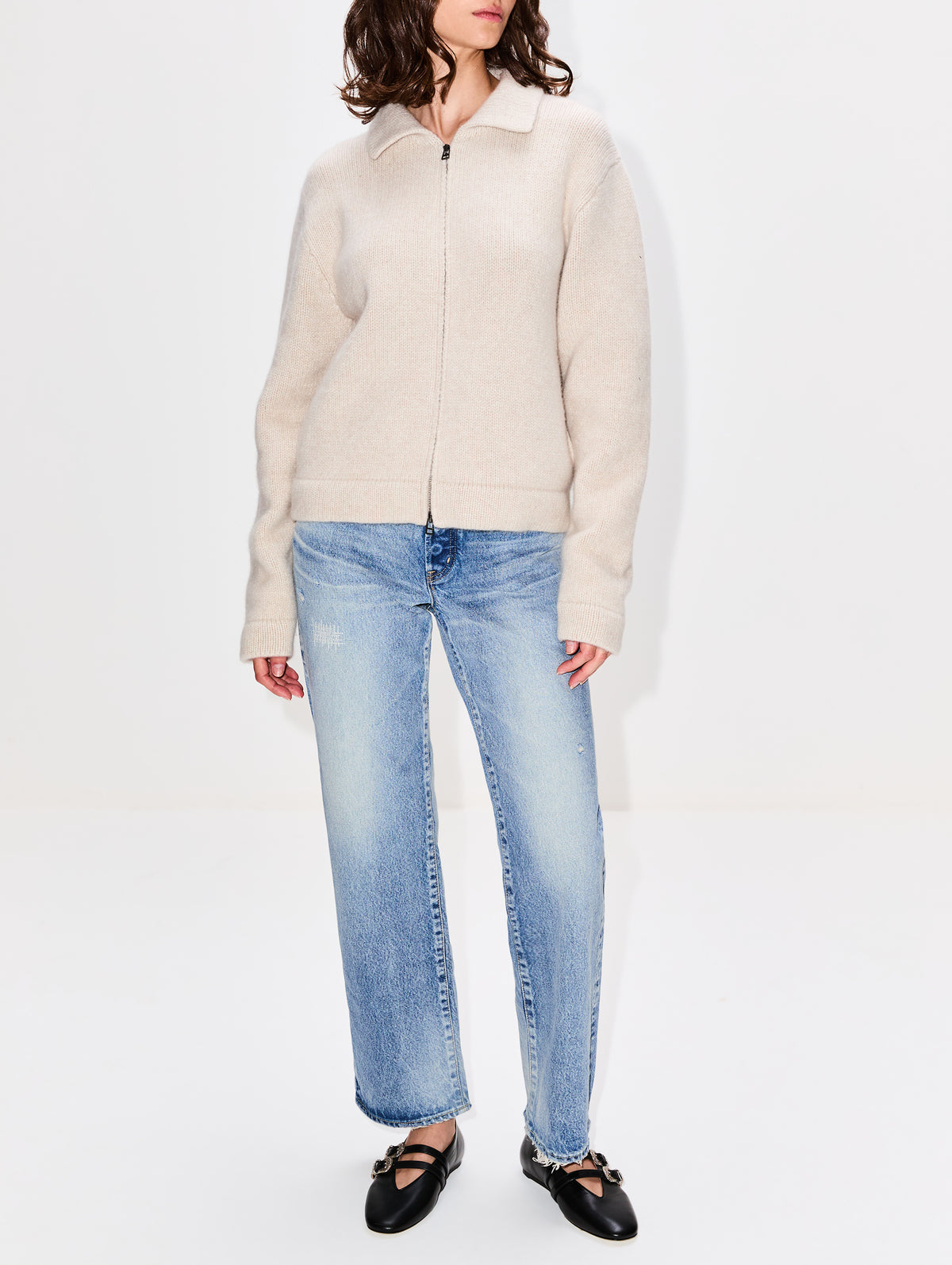 Plain Zip Jacket,THE ELDER STATESMAN,WHITE,Image 2