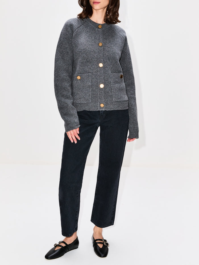 Hammered Button Cardigan,TOTÉME,GREY MELANGE,Image 1