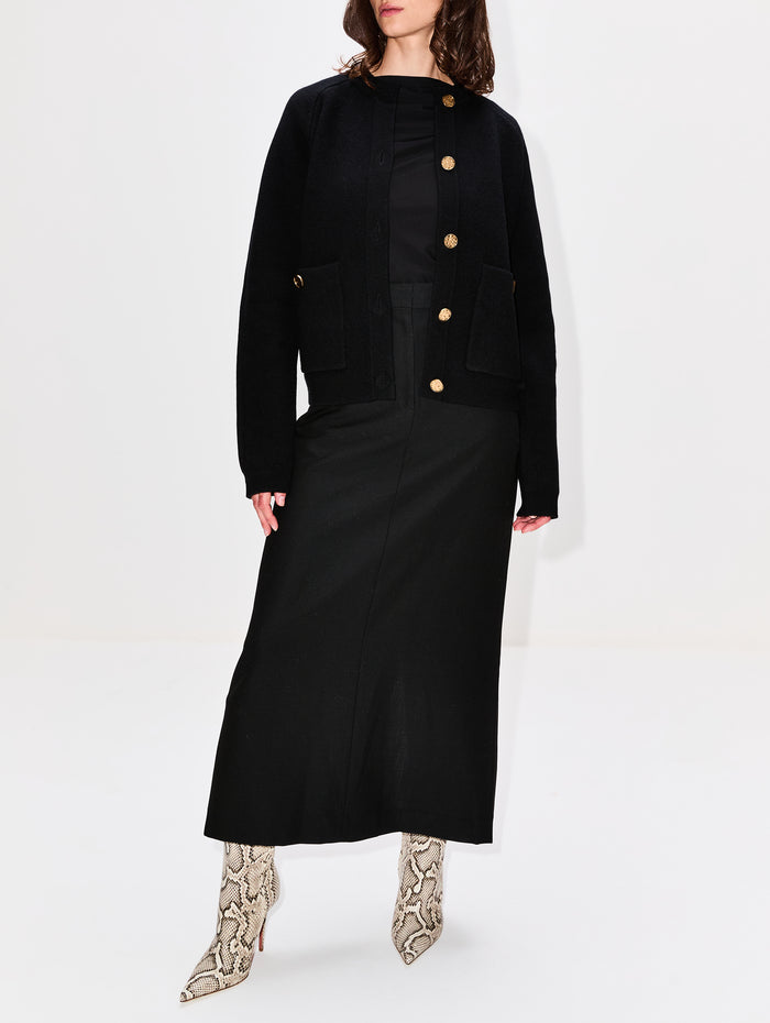 Hammered Button Cardigan,TOTÉME,BLACK,Image 1