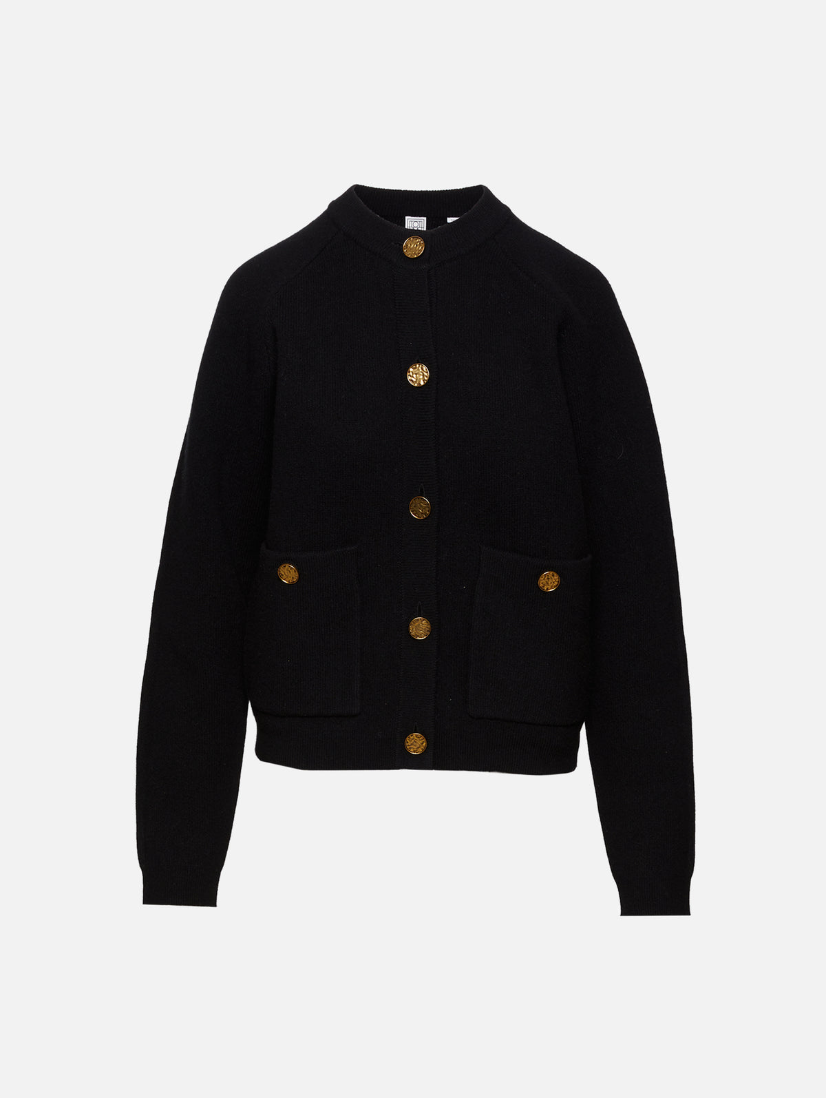 Hammered Button Cardigan,TOTÉME,BLACK,Image 1