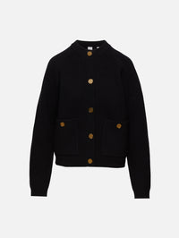 Hammered Button Cardigan,TOTÉME,BLACK,Image 1