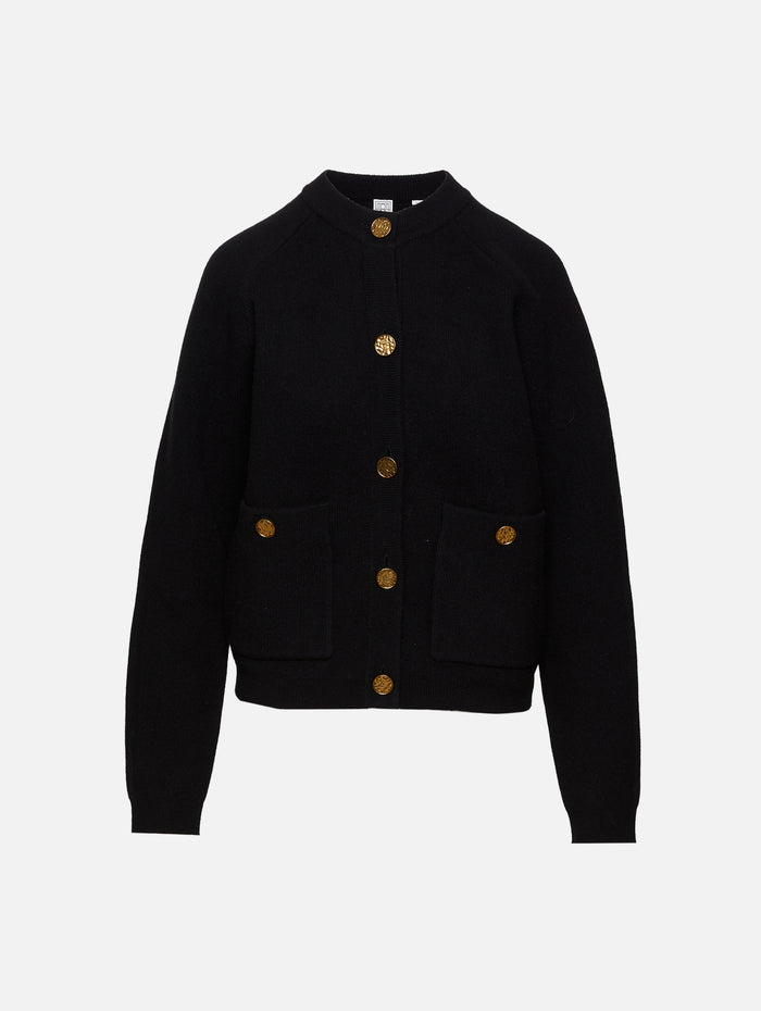 Hammered Button Cardigan,TOTÉME,BLACK,Image 1