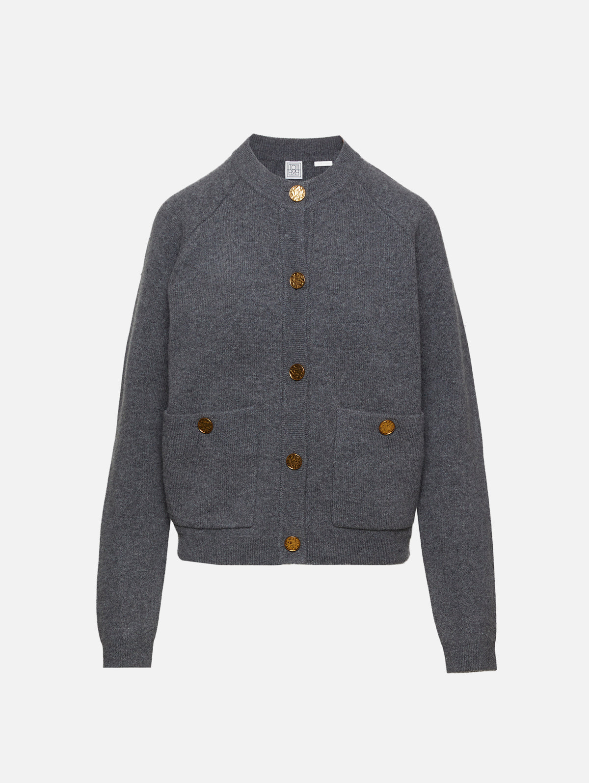 Hammered Button Cardigan,TOTÉME,GREY MELANGE,Image 1