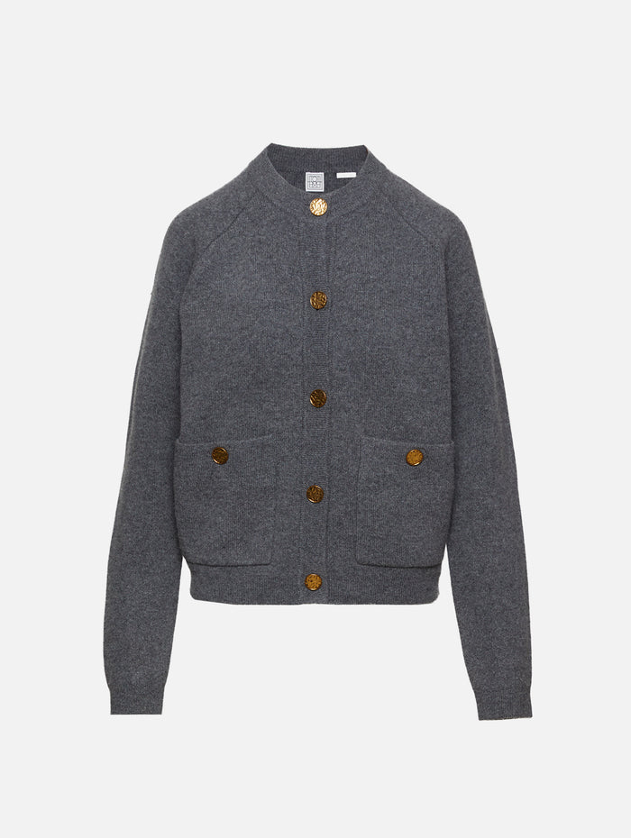Hammered Button Cardigan,TOTÉME,GREY MELANGE,Image 1