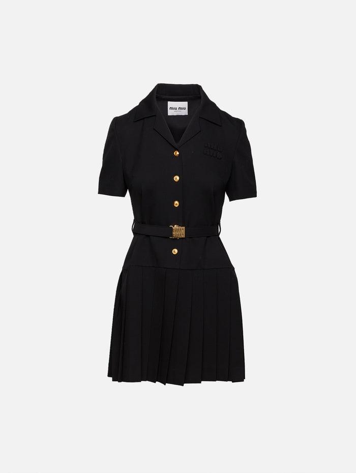 Belted Short Sleeve Dress,MIU MIU,NERO,Image 1