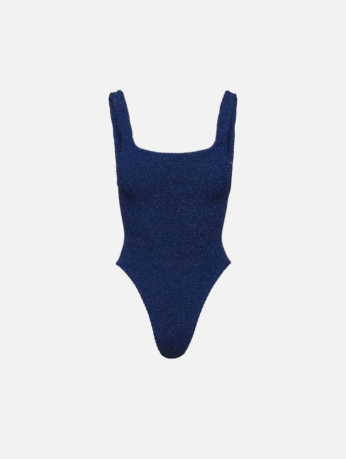 Square Neck Swimsuit,HUNZA G,NAVY/ SILVER,Image 1