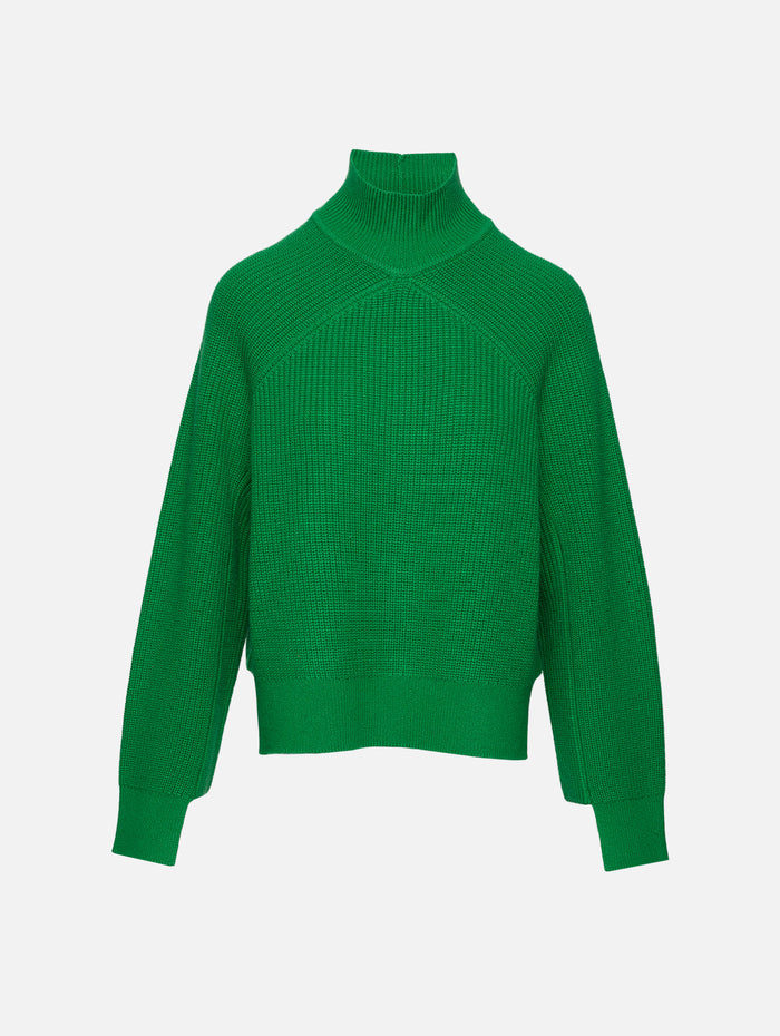 Ribbed Paneled Turtleneck Top,ROSETTA GETTY,GREEN,Image 1