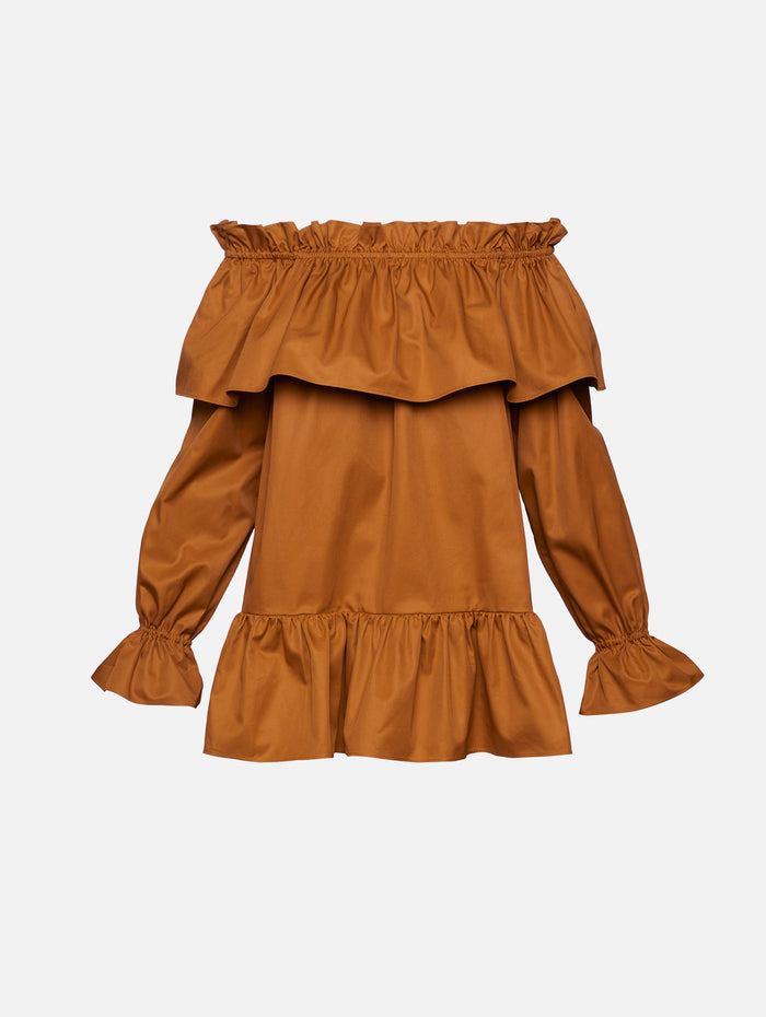 Caramel Cotton Dress,SAINT LAURENT,CARAMEL,Image 1