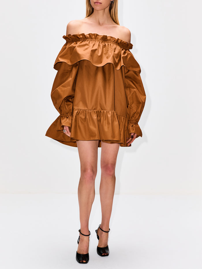 Caramel Cotton Dress,SAINT LAURENT,CARAMEL,Image 1